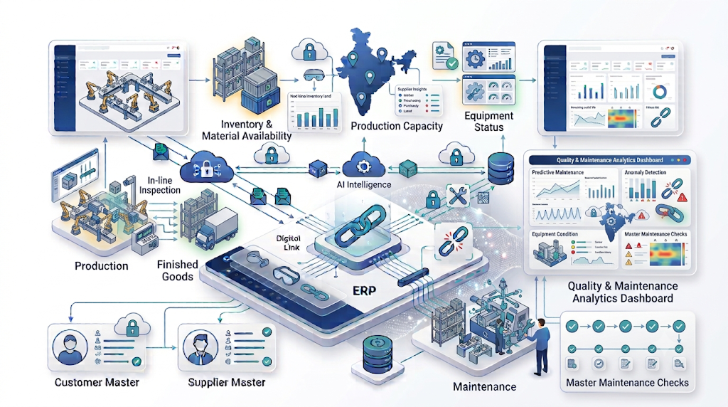 AI in manufacturing ERP quality and maintenance analysis for defects downtime and asset insights