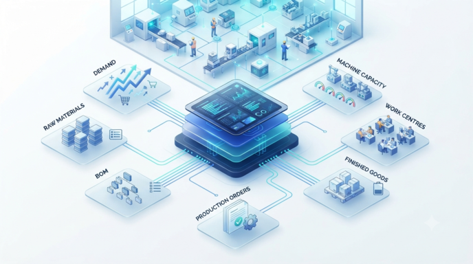 ERP manufacturing production control with BOM and production workflows