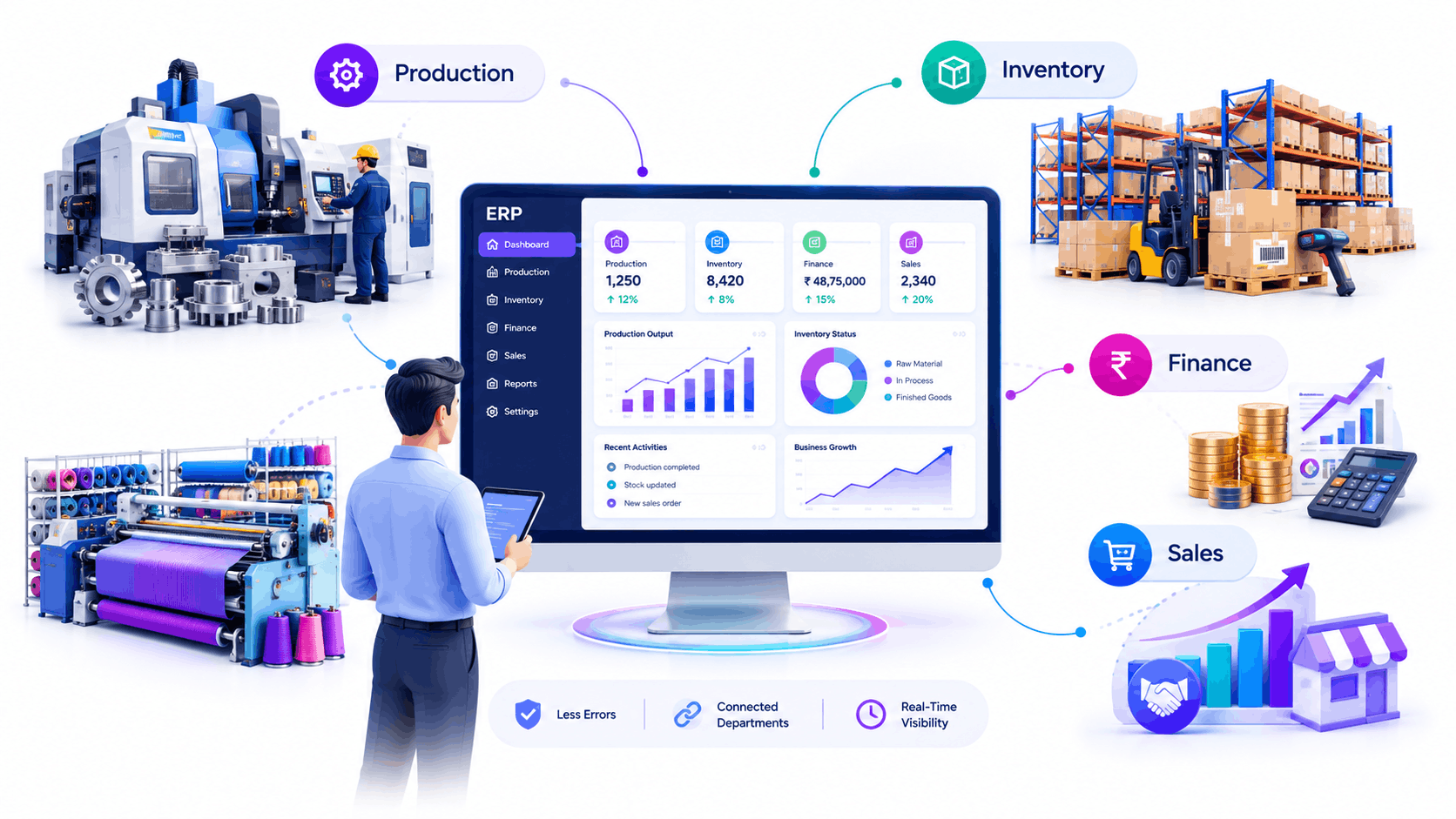 Best ERP software in Coimbatore dashboard for manufacturing businesses