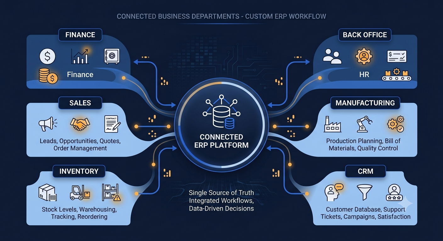 Custom ERP software development architecture and system workflow