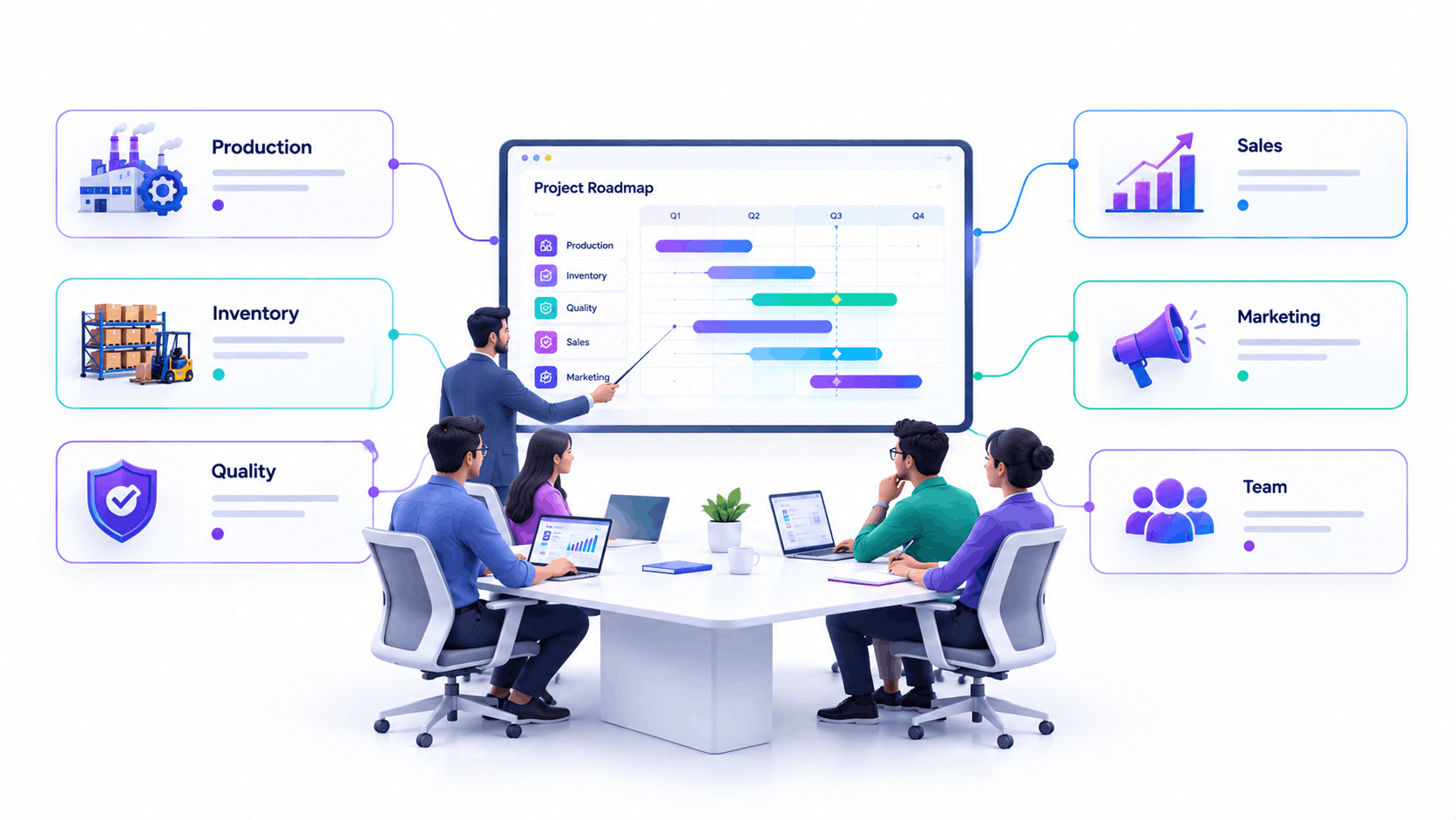 Team planning a digital roadmap on a business dashboard