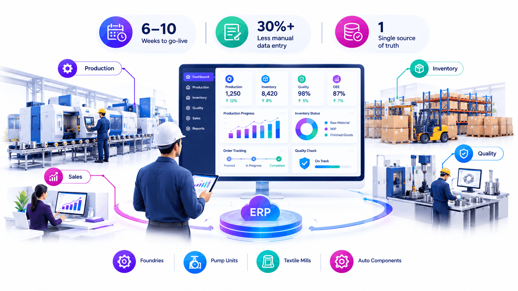 Factory shop floor that benefits from ERP software for manufacturing Coimbatore