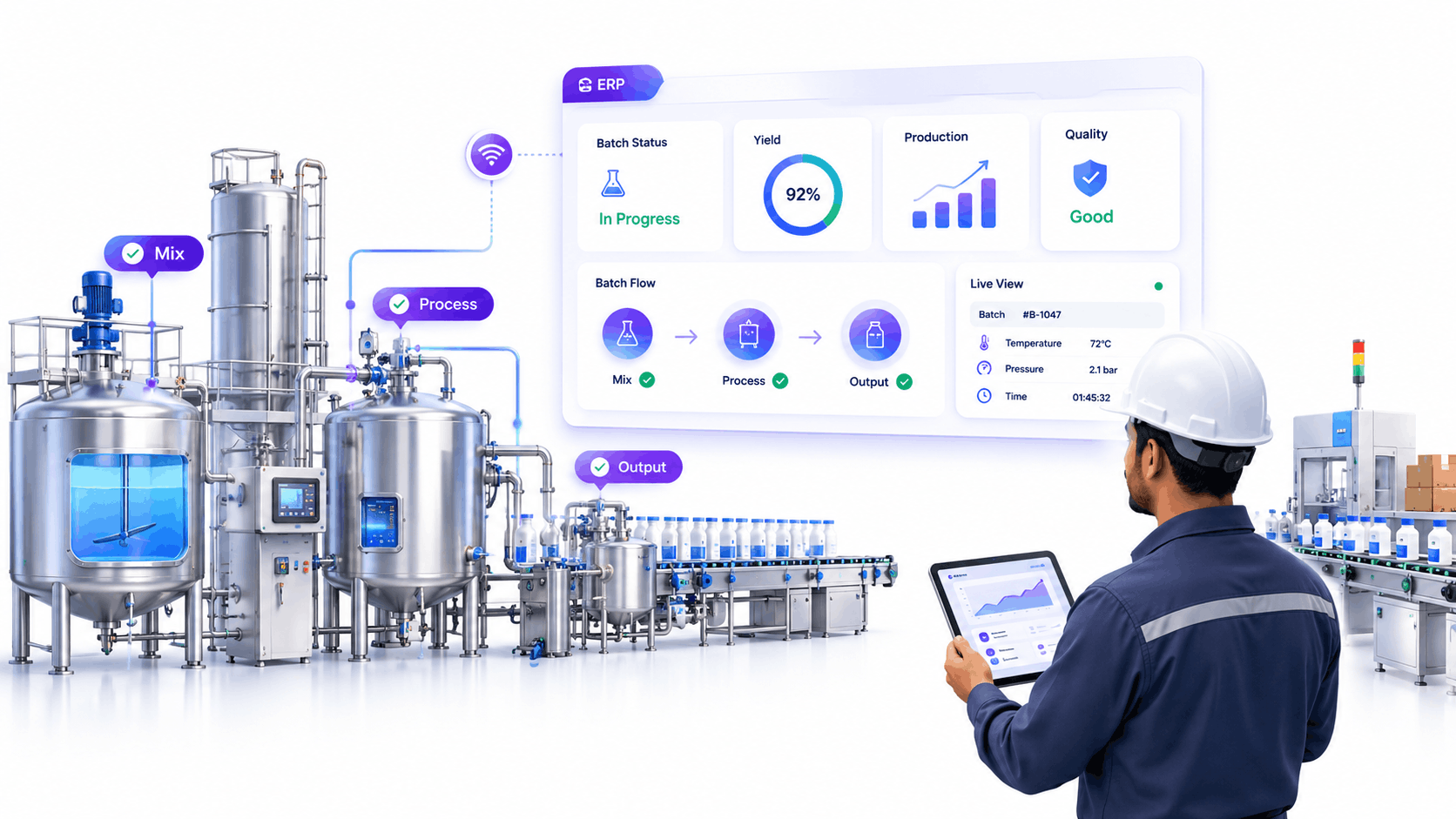 process manufacturing ERP India dashboard on plant floor