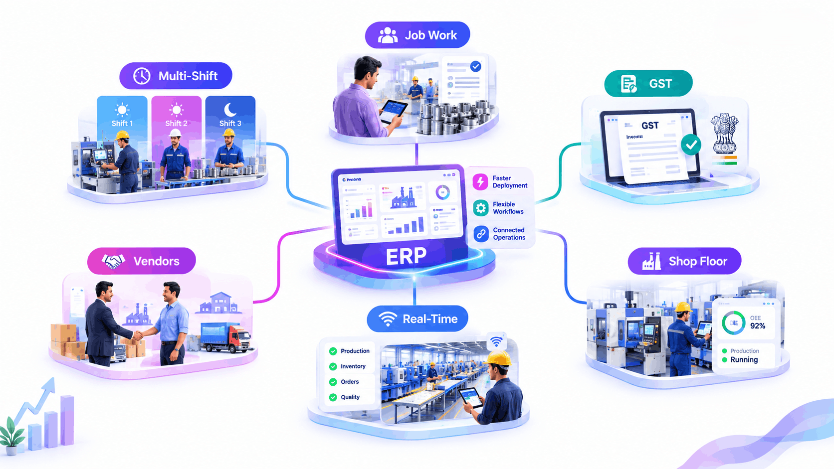 ERP software dashboard for manufacturing supply chain